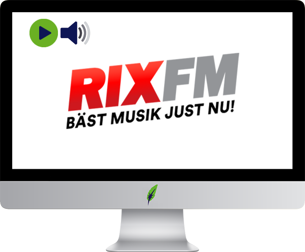 Afbeelding computerscherm met logo radiozender RIX FM - Zweden - in kleur op transparante achtergrond - 600 * 496 pixels